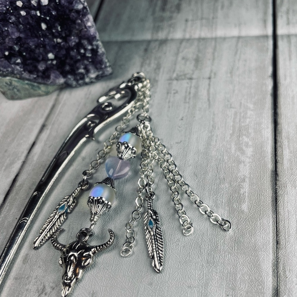 Bookmark & Hair Pin • Bull Skull Feather Charms • Boho Western
• Artisan - Picture 11 of 14